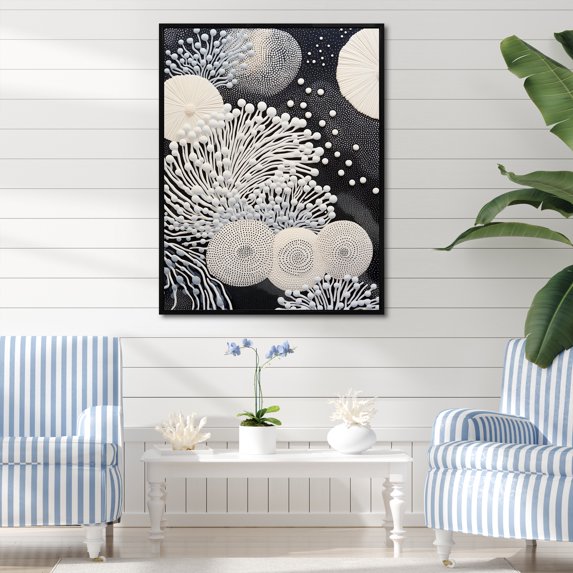 Designart "The Subdued Beauty Of Gray Coral Blooms II" Coastal Coral Under Water Floater Framed Wall Art Prints