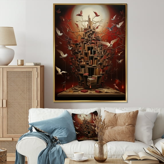 Designart "The Surreal Library Of The Mind" Surrealism Floater Framed Wall Art Prints