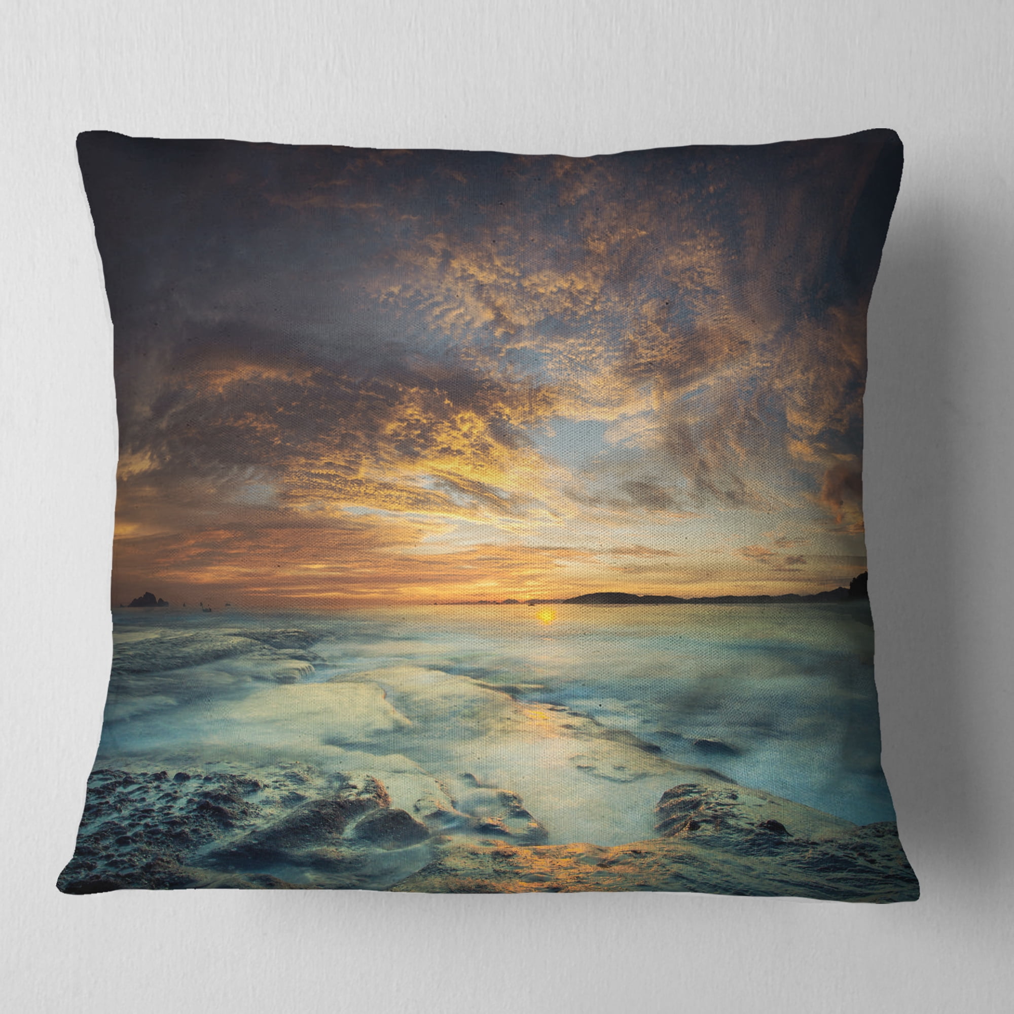 Designart The Tanah Lot Temple In Bali Island - Modern Beach Throw Pillow - 16x16