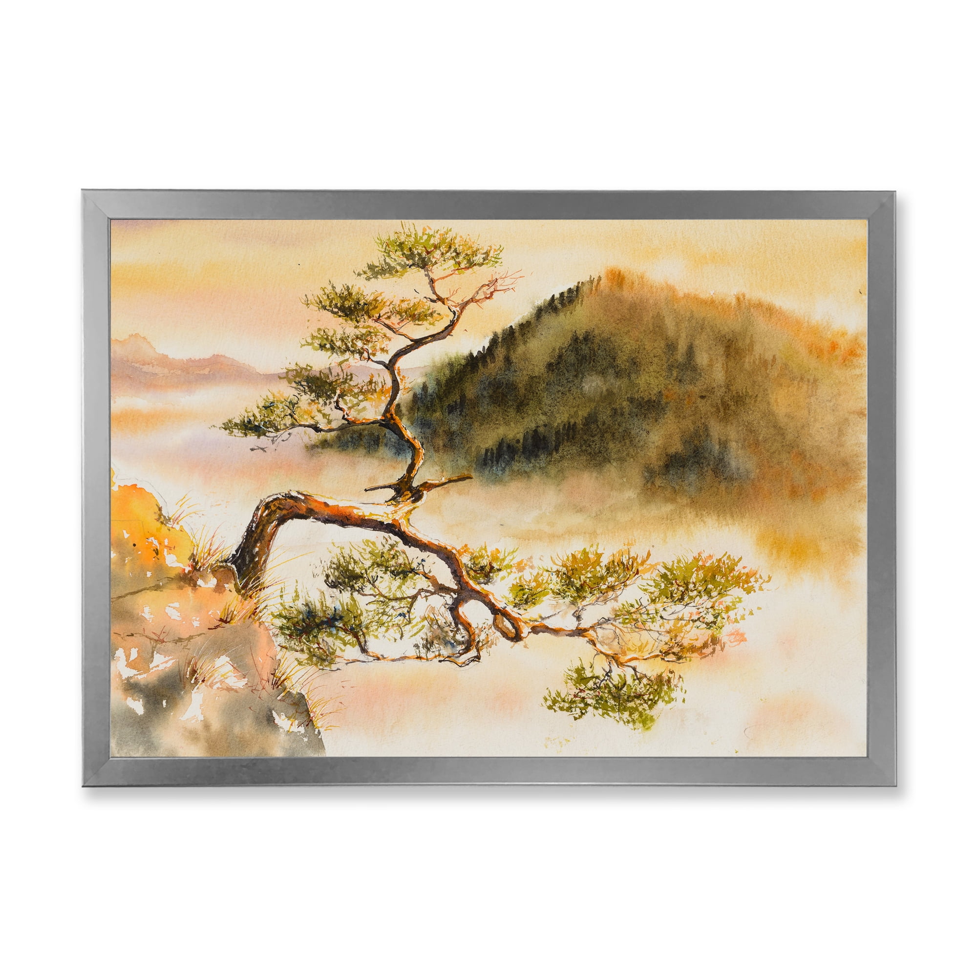 Designart 'The Top of Sokolica Peak With Curved Pine Tree' Traditional Framed Art Print