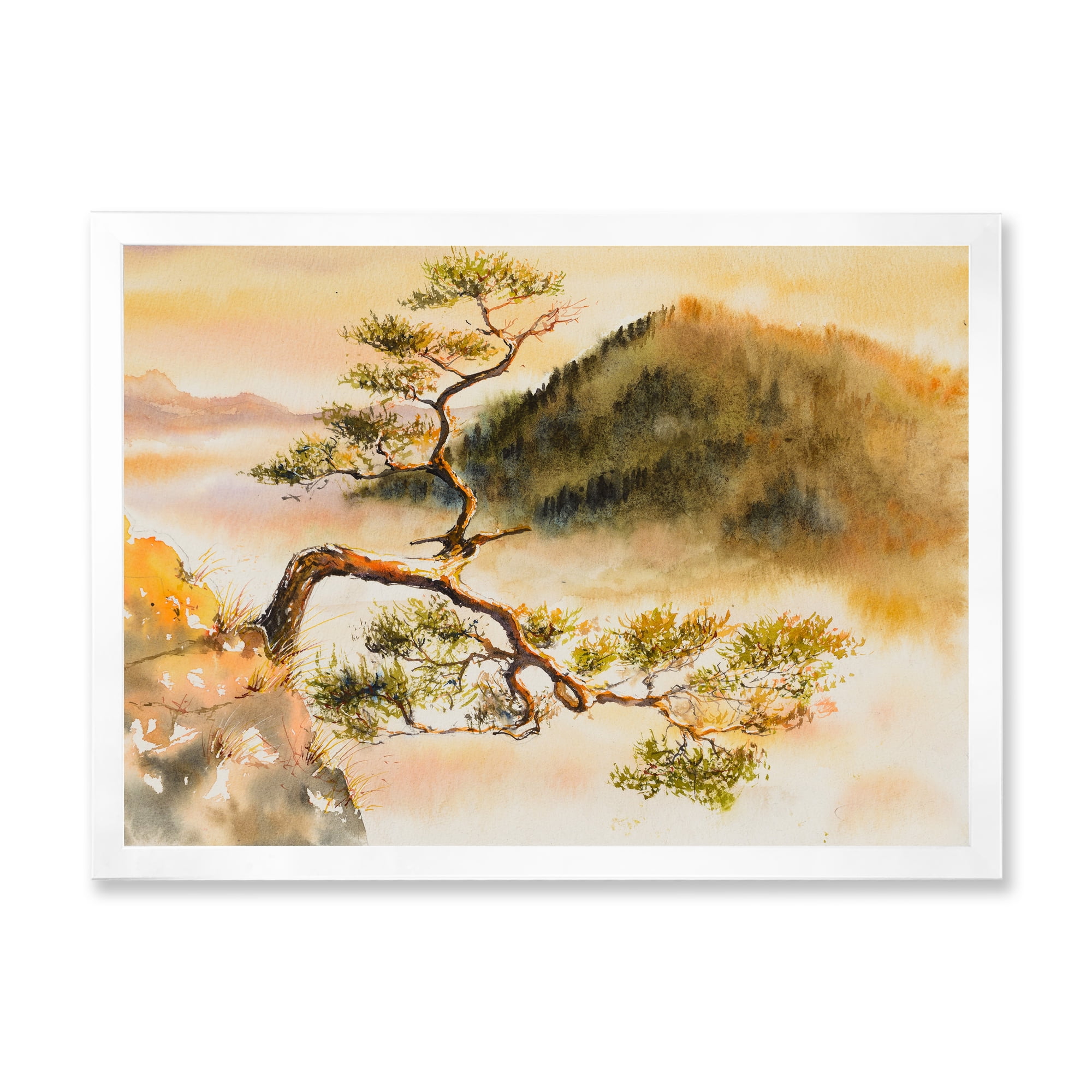 Designart 'The Top of Sokolica Peak With Curved Pine Tree' Traditional Framed Art Print