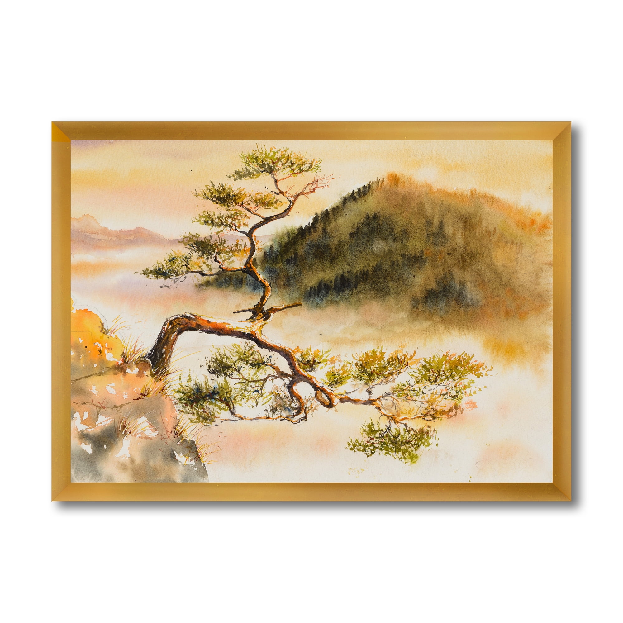 Designart 'The Top of Sokolica Peak With Curved Pine Tree' Traditional Framed Art Print