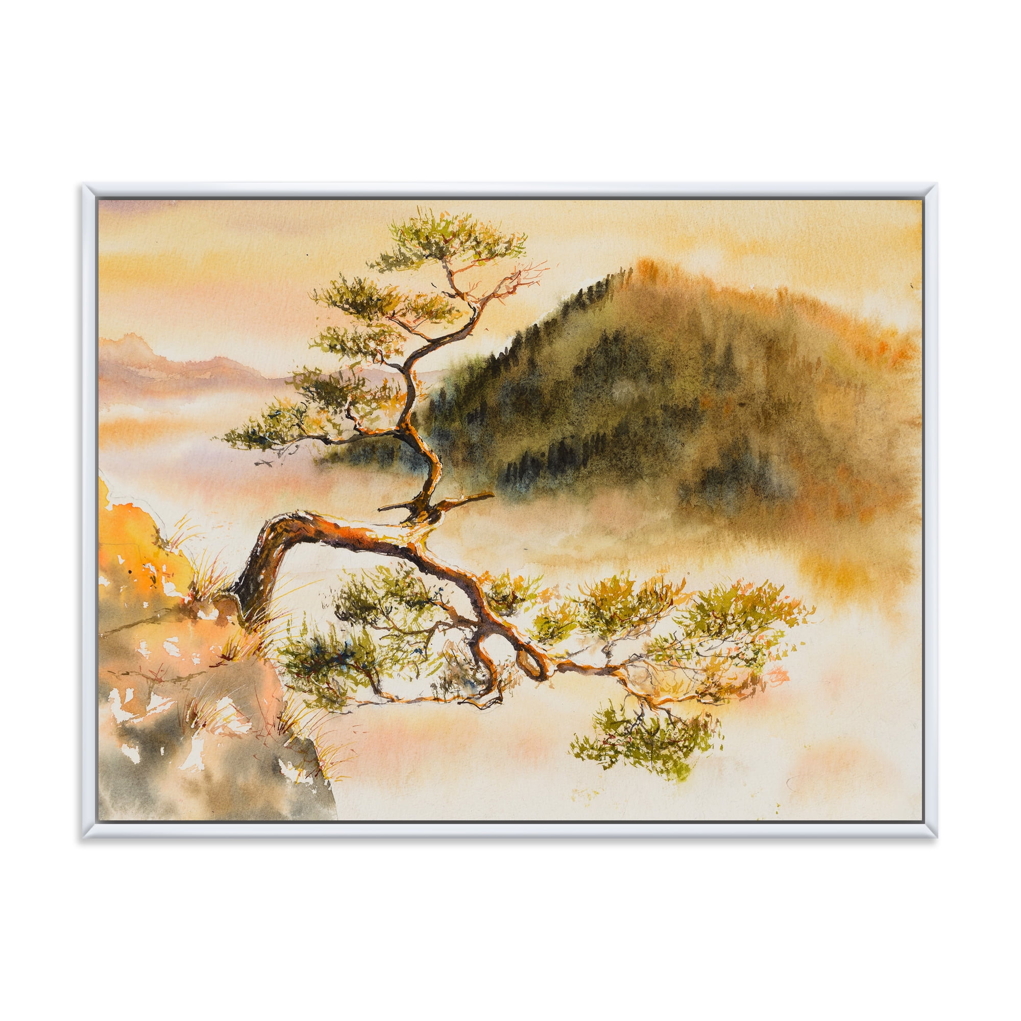 Designart 'The Top of Sokolica Peak With Curved Pine Tree' Traditional Framed Canvas Wall Art Print