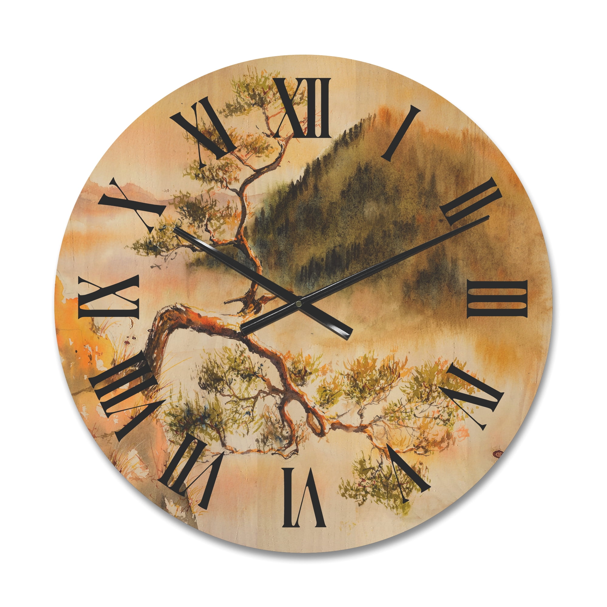 Designart 'The Top of Sokolica Peak With Curved Pine Tree' Traditional Wood Wall Clock