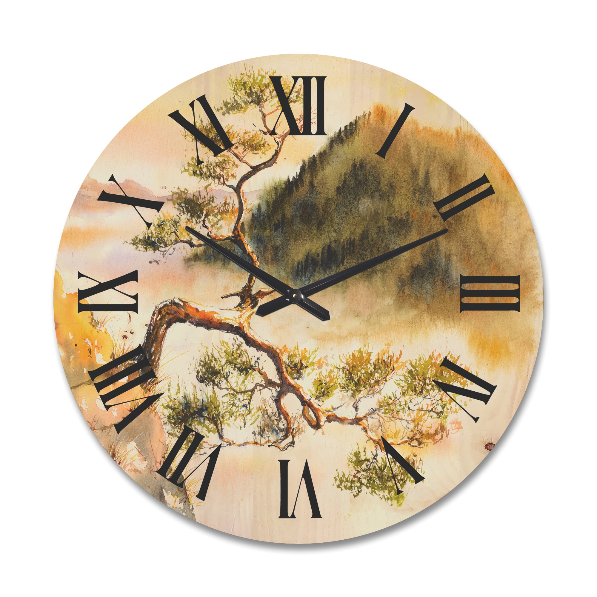 Designart 'The Top of Sokolica Peak With Curved Pine Tree' Traditional Wood Wall Clock