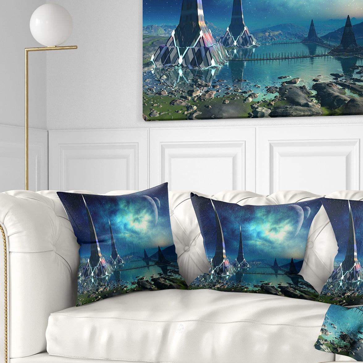 Designart The Towers of Gremor Alien Planet - Abstract Throw Pillow - 16x16