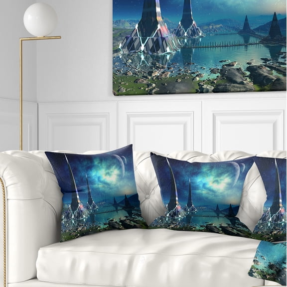 Designart The Towers of Gremor Alien Planet - Abstract Throw Pillow - 16x16