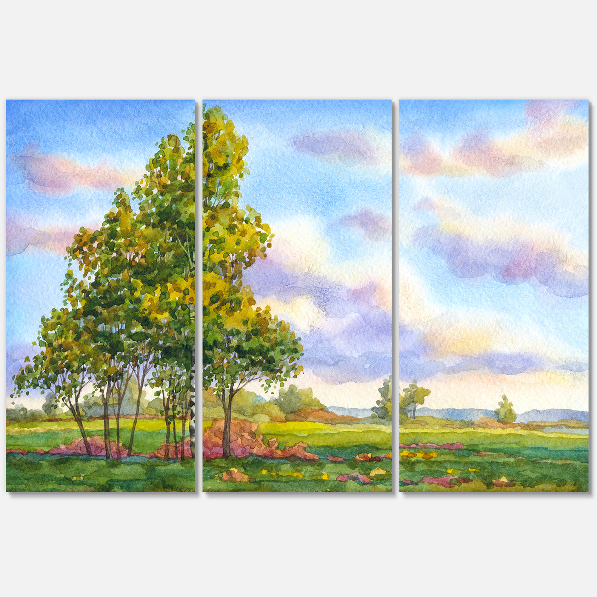 Designart ' The Trees In The Evening Landscape Field ' Traditional Canvas Wall Art Print