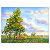 Designart ' The Trees In The Evening Landscape Field ' Traditional Canvas Wall Art Print