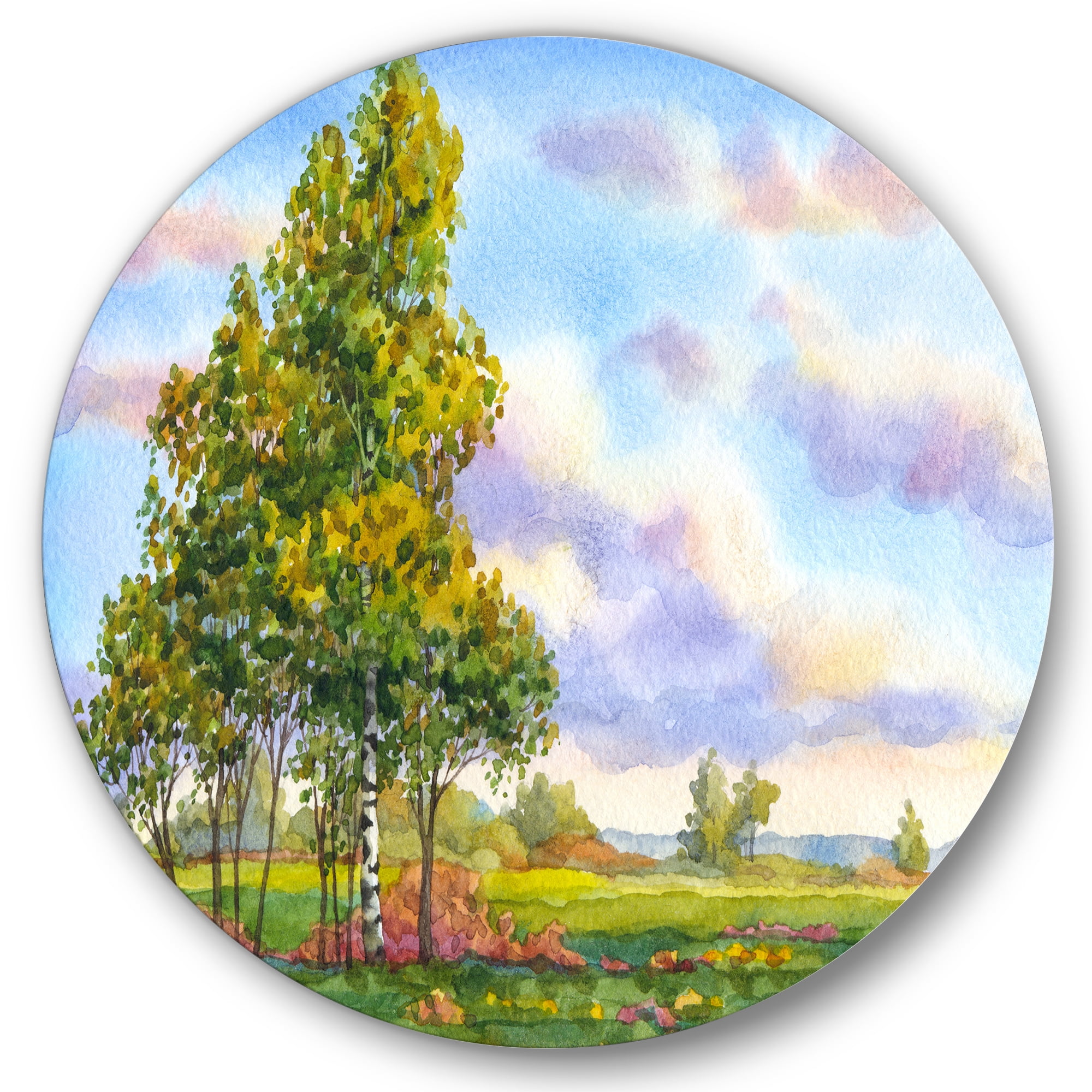 Designart 'The Trees In The Evening Landscape Field ' Traditional Circle Metal Wall Art 11x11 - Disc of 11