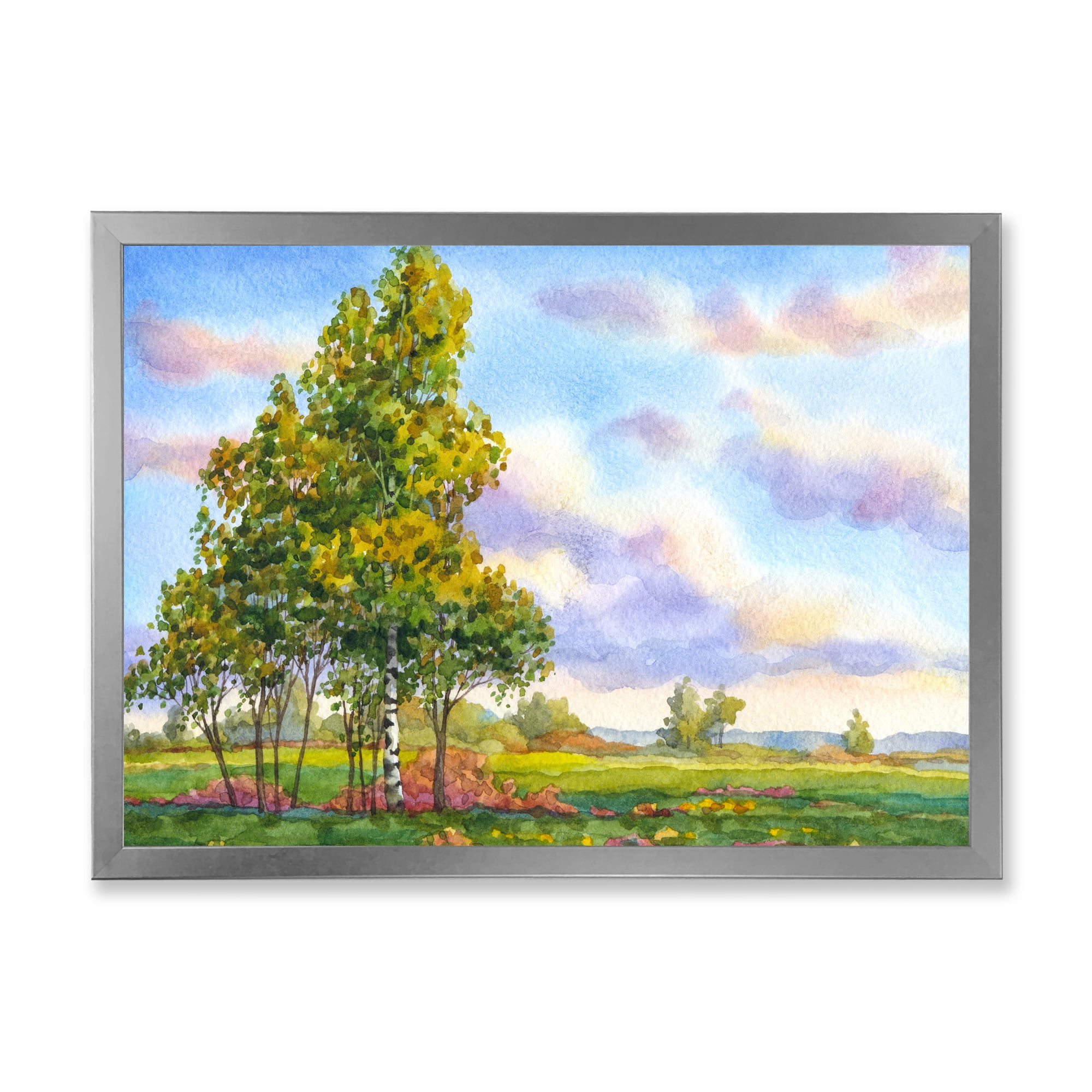 Designart 'The Trees In The Evening Landscape Field ' Traditional Framed Art Print