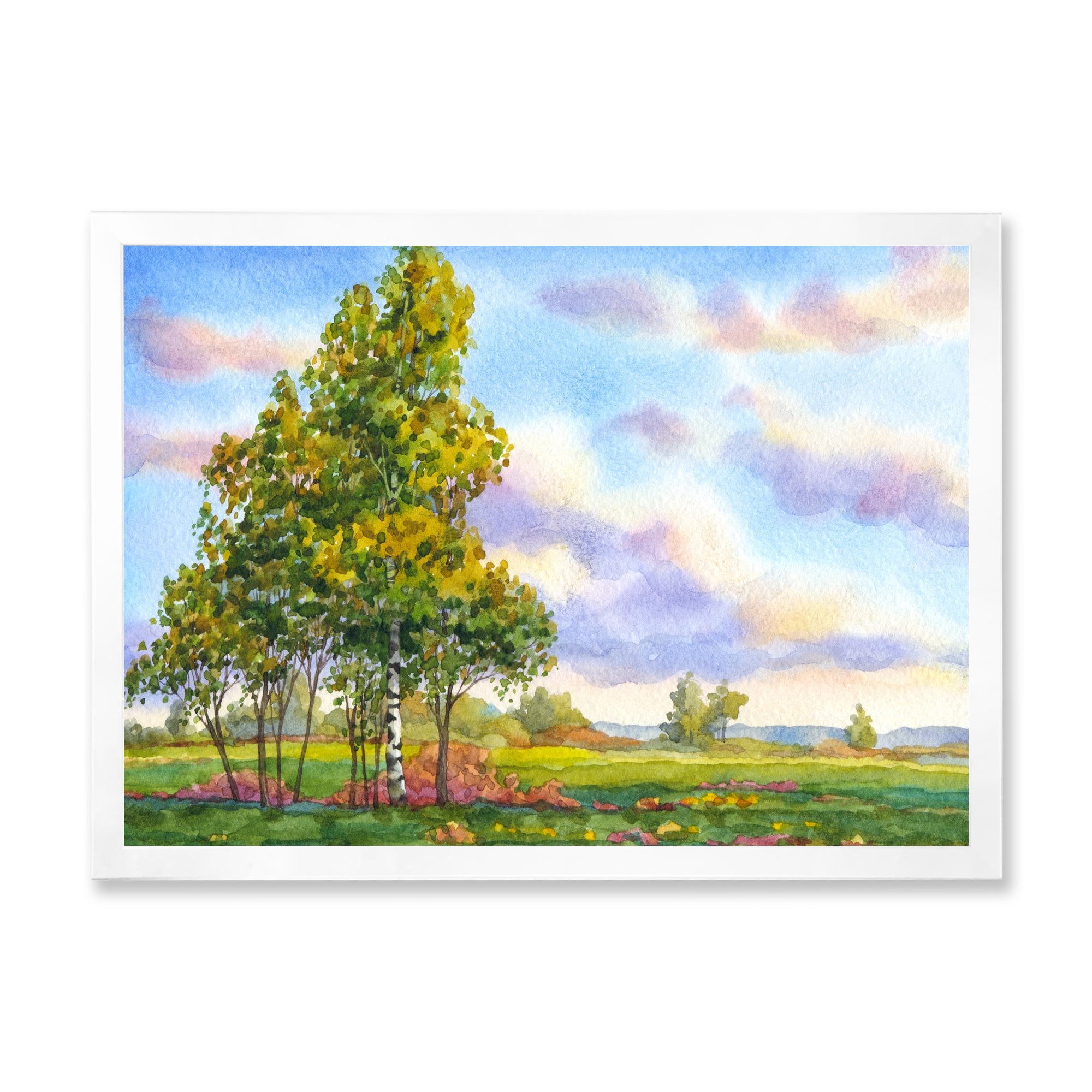 Designart 'The Trees In The Evening Landscape Field ' Traditional Framed Art Print