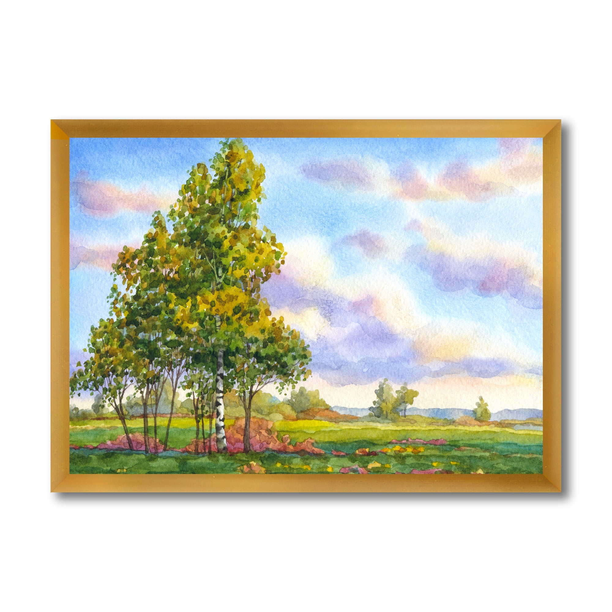 Designart 'The Trees In The Evening Landscape Field ' Traditional Framed Art Print