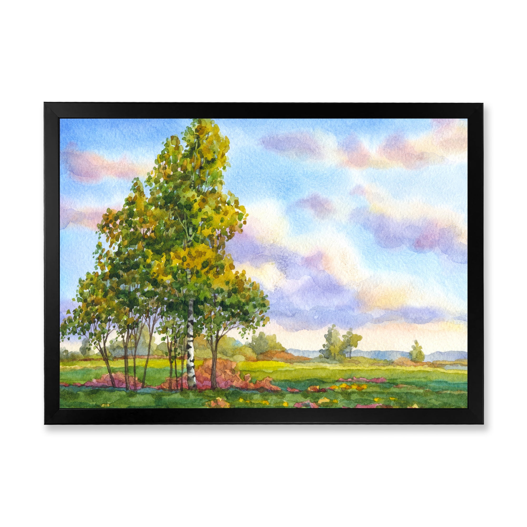 Designart 'The Trees In The Evening Landscape Field ' Traditional Framed Art Print
