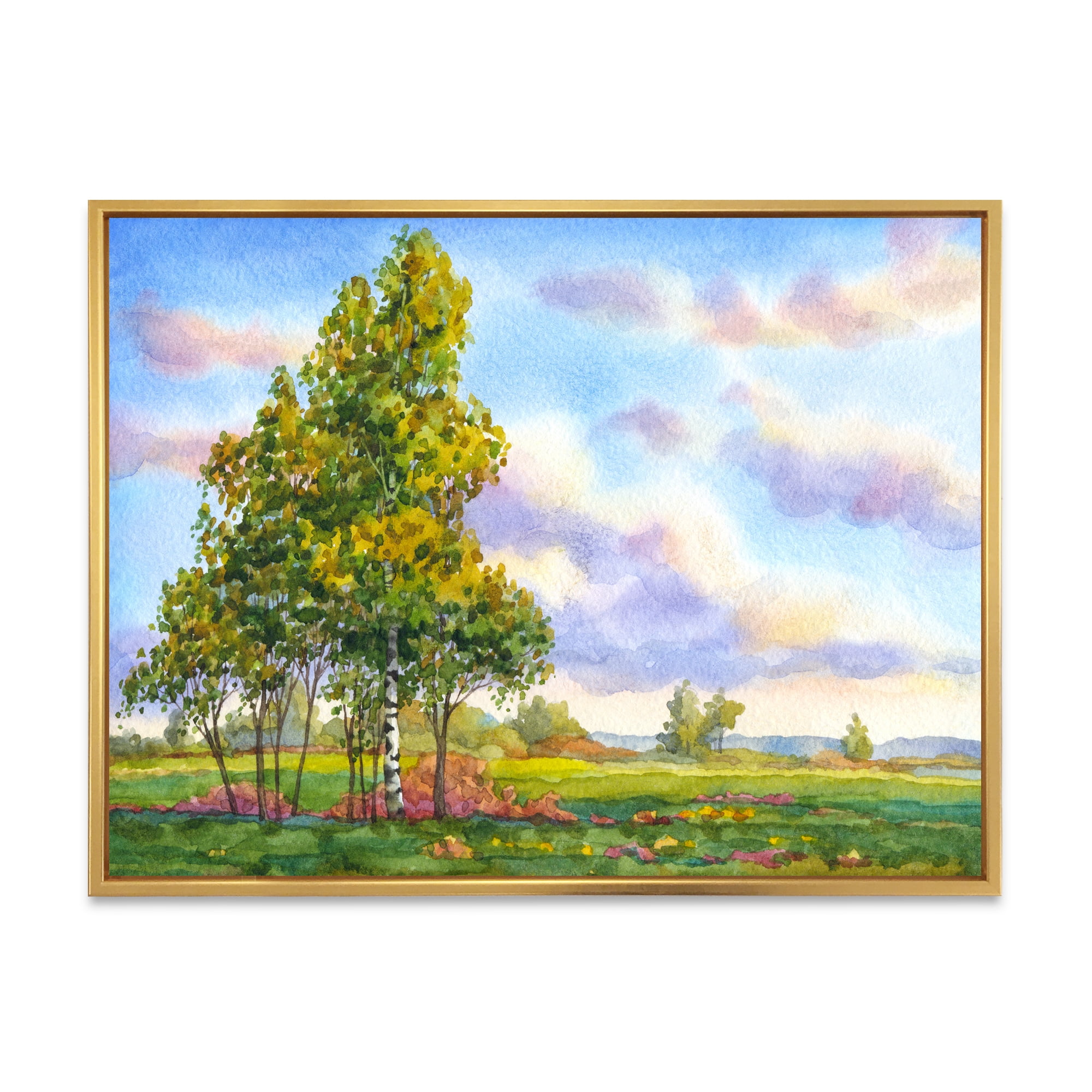 Designart 'The Trees In The Evening Landscape Field ' Traditional Framed Canvas Wall Art Print