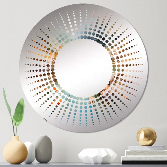 Designart "The Urban Symphony of Tranquil Lakes and Rivers IV" Landscape Lake River Starburst Round Wall Mirror - Landscapes Oval Printed Decorative Mirror - Multiple Color Options