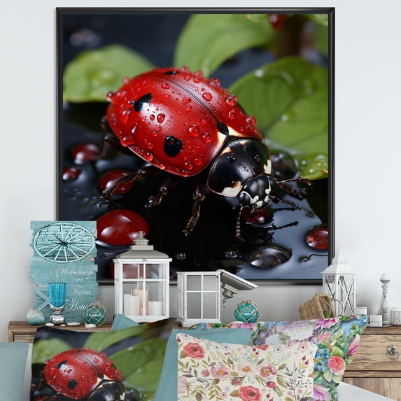 Designart "The Vibrant Reflections Of Lively Ladybugs II" Ladybug Floater Framed Canvas Art Print