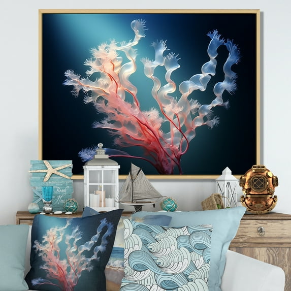 Designart "The Vibrant Scenery Of Living Coral Branches" Coastal Coral Under Water Floater Framed Canvas Wall Art