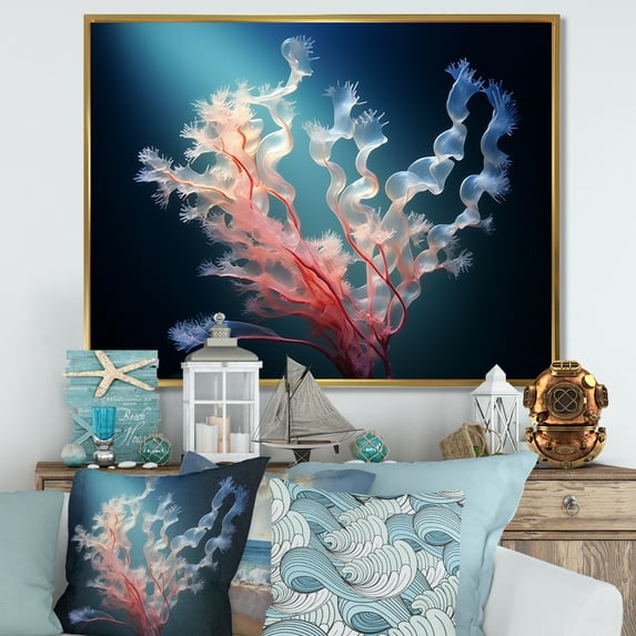 Designart "The Vibrant Scenery Of Living Coral Branches" Coastal Coral Under Water Floater Framed Canvas Wall Art
