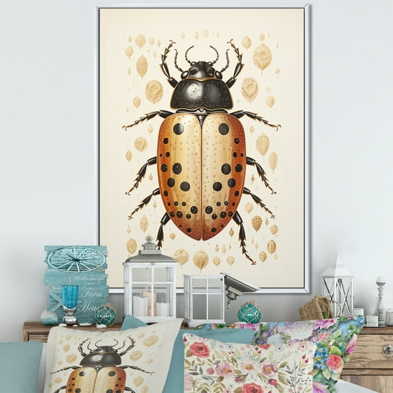 Designart "The Vintage Minimalism Of The Golden Beetle II" Insects & Bugs Floater Framed Wall Decor