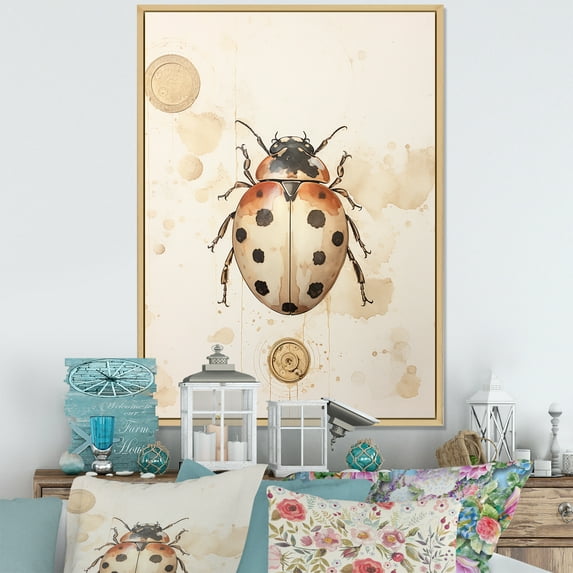 Designart "The Vintage Minimalism Of The Golden Beetle III" Ladybug Floater Framed Canvas Art Print