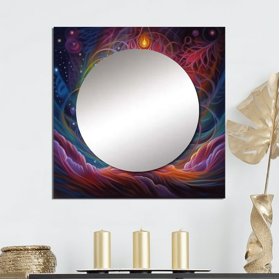 Designart "The Vitality Of An Esoteric Radiant Tree III" Landscape Trees Pink Large Square Mirror - Square Bedroom Mirror Printed Wall Decor - Traditional Square Printed Wall Mirror Art