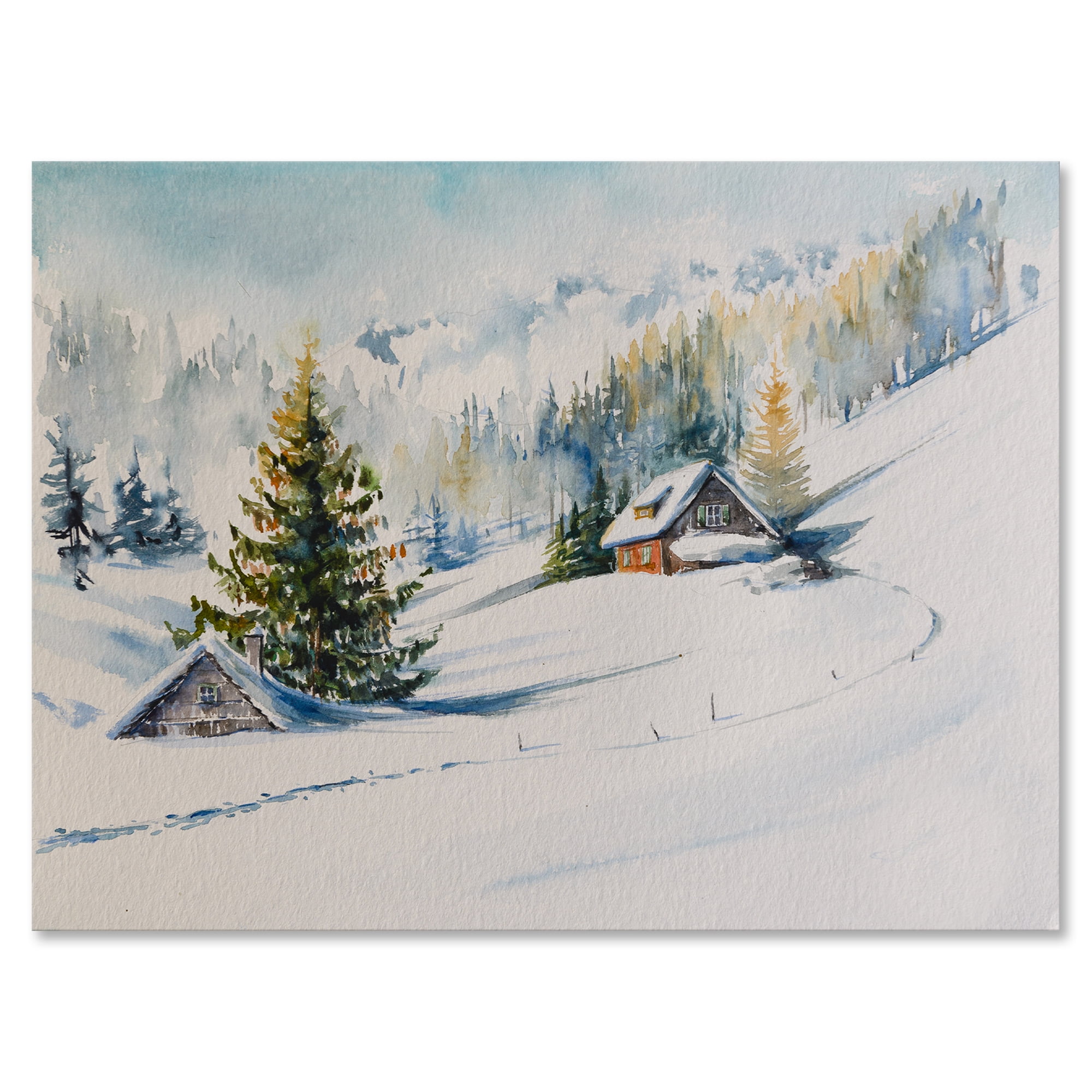 Designart ' The Winter Mountains With Little House ' Traditional Canvas Wall Art Print