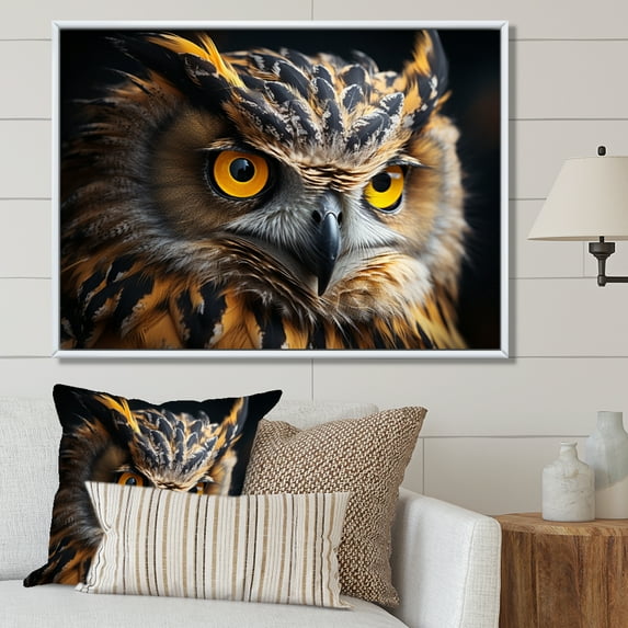 Designart "The Wise Yellow Owl A Portrait II" Animals Floater Framed Wall Art Living Room