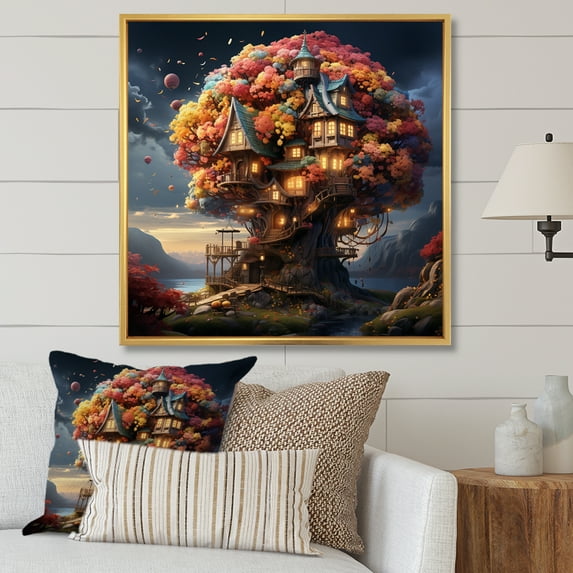 Designart "The Wishing Tree House Dreams in Nature I" Vangogh Floater Framed Canvas Art Print