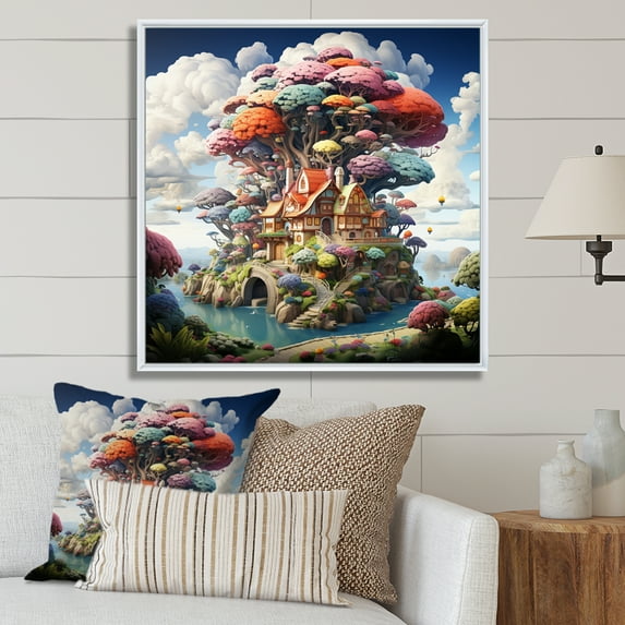 Designart "The Wishing Tree House Dreams in Nature II" Vangogh Floater Framed Canvas Print