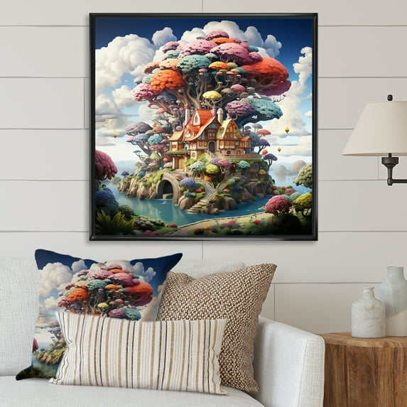 Designart "The Wishing Tree House Dreams in Nature II" Vangogh Floater Framed Canvas Print
