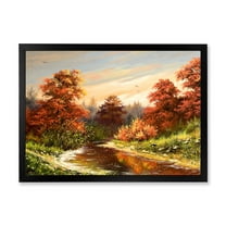 Designart 'The Wood River On A Decline In An Orange Autum Summer' Lake House Framed Art Print