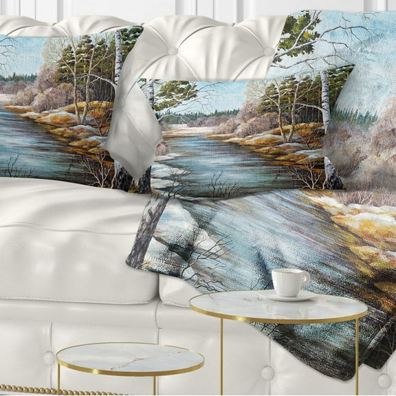 Designart The spring Siberian River - Landscape Printed Throw Pillow - 12x20