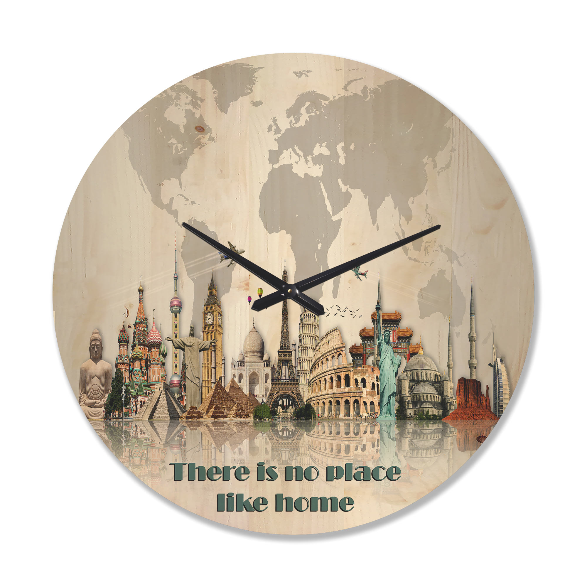 Designart 'There Is No Place Like Home World Monuements' Vintage Wood Wall Clock