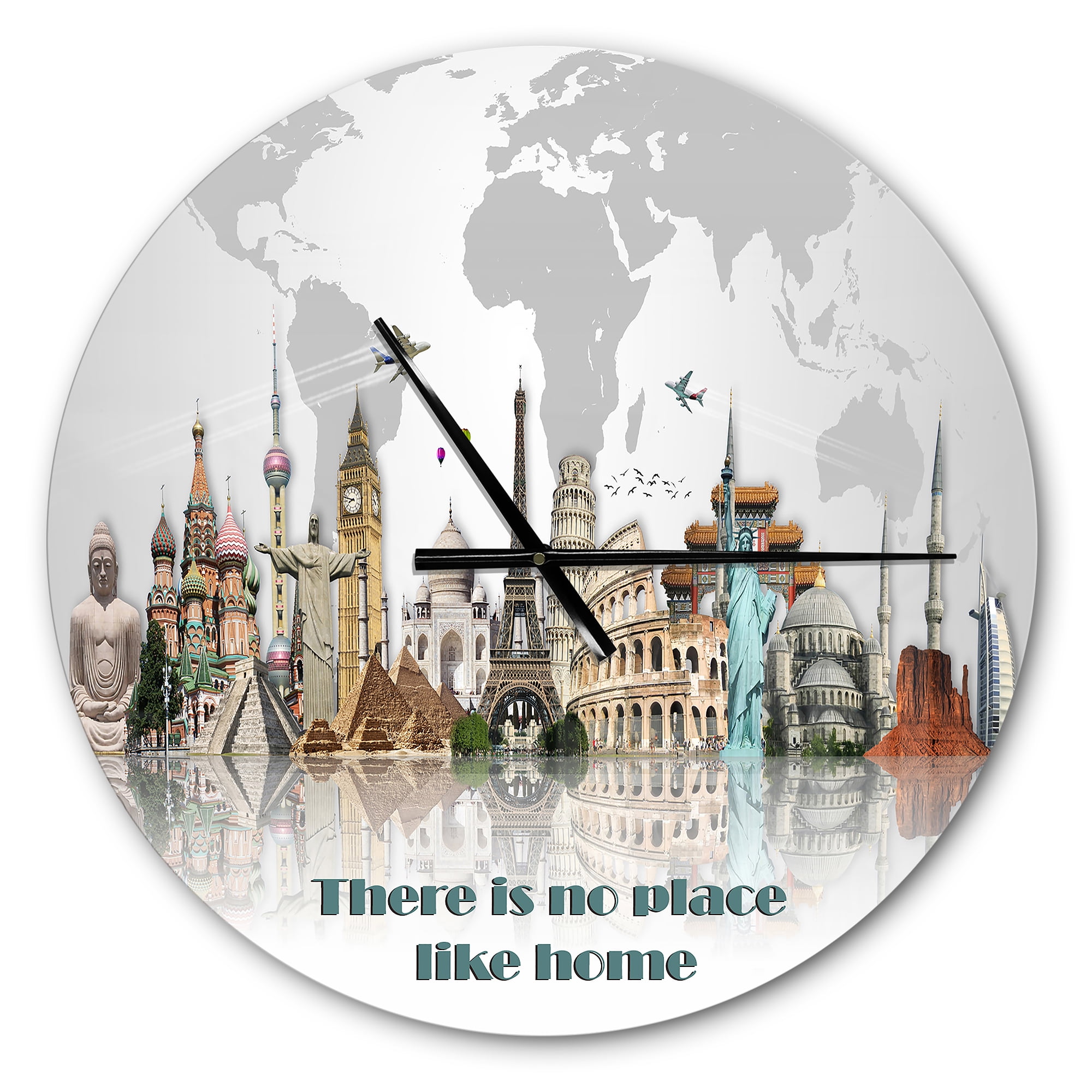 Designart 'There is no place like home World Tour' Vintage wall clock