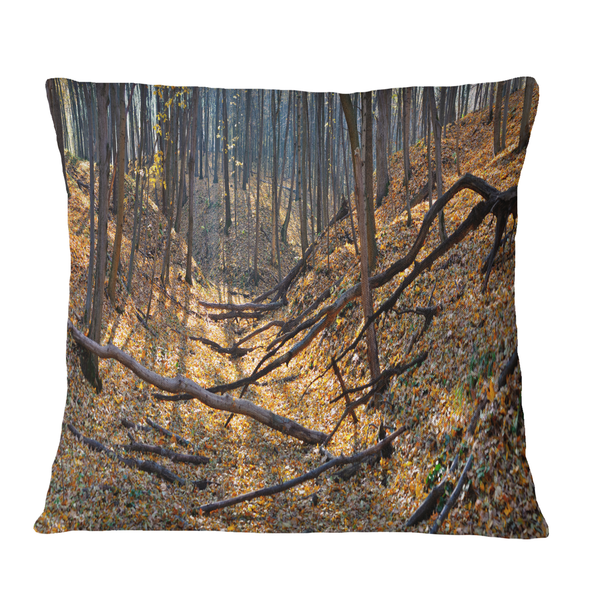 Designart Thick Autumn Forest Panorama - Landscape Printed Throw Pillow - 18x18