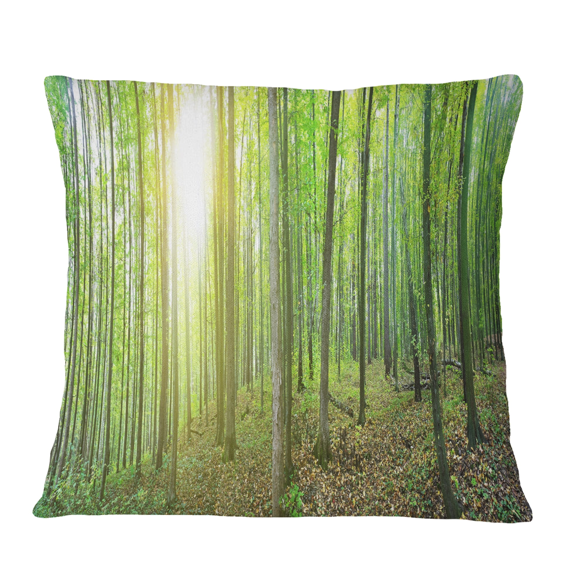 Designart Thick Green Forest Panorama - Landscape Printed Throw Pillow - 16x16