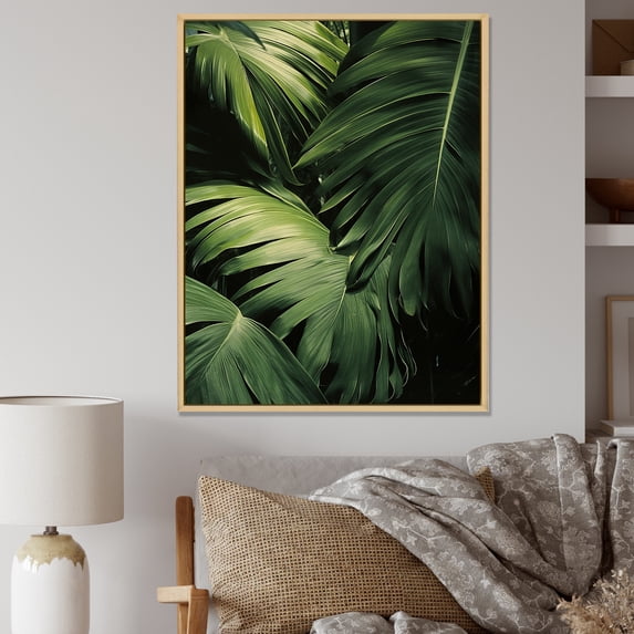 Designart "Thick Jungle Of Palm Trees In Jade Hues V" Palms & Palm Trees Floater Framed Canvas Prints