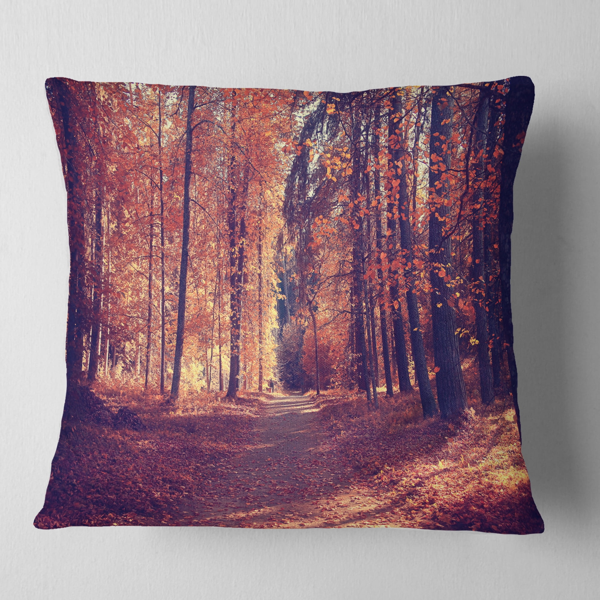 Designart Thick Woods in Colorful Fall Forest - Modern Forest Throw Pillow - 16x16