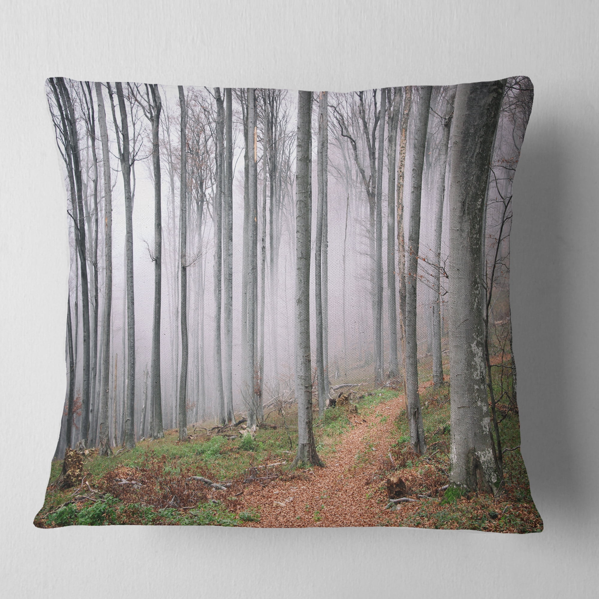 Designart Thick Woods in Morning Forest - Modern Forest Throw Pillow - 16x16