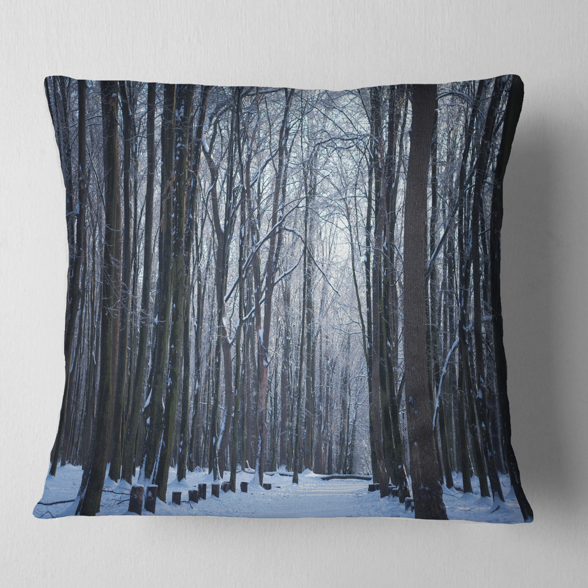 Designart Thick Woods in Winter Forest - Modern Forest Throw Pillow - 16x16