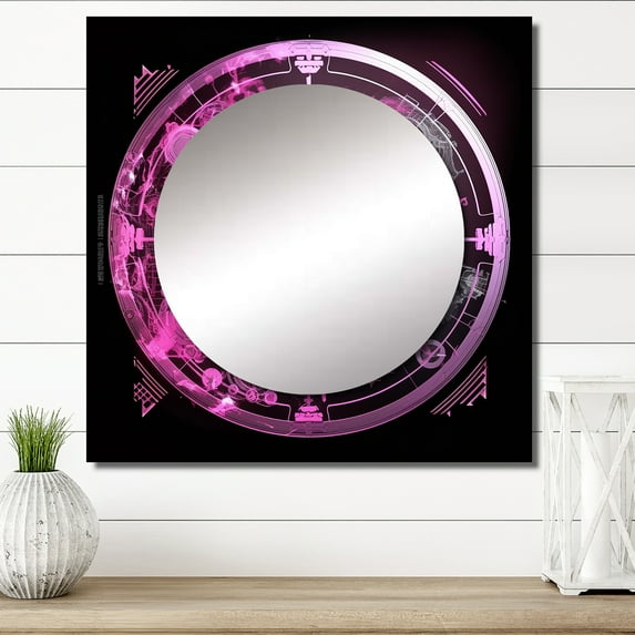 Designart "Third Eye Chakra Esoteric Circular Symbol VI" Christianism Square Mirror For Wall Decor - Large Pink Square Mirror Printed Wall Decor - Traditional Square Living Room Mirror
