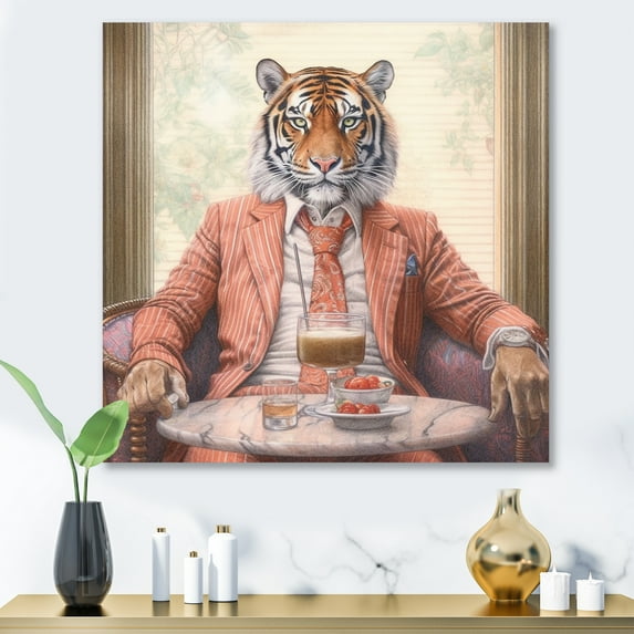 Designart "Thirsty Tiger I" Animals Metal Art Living Room