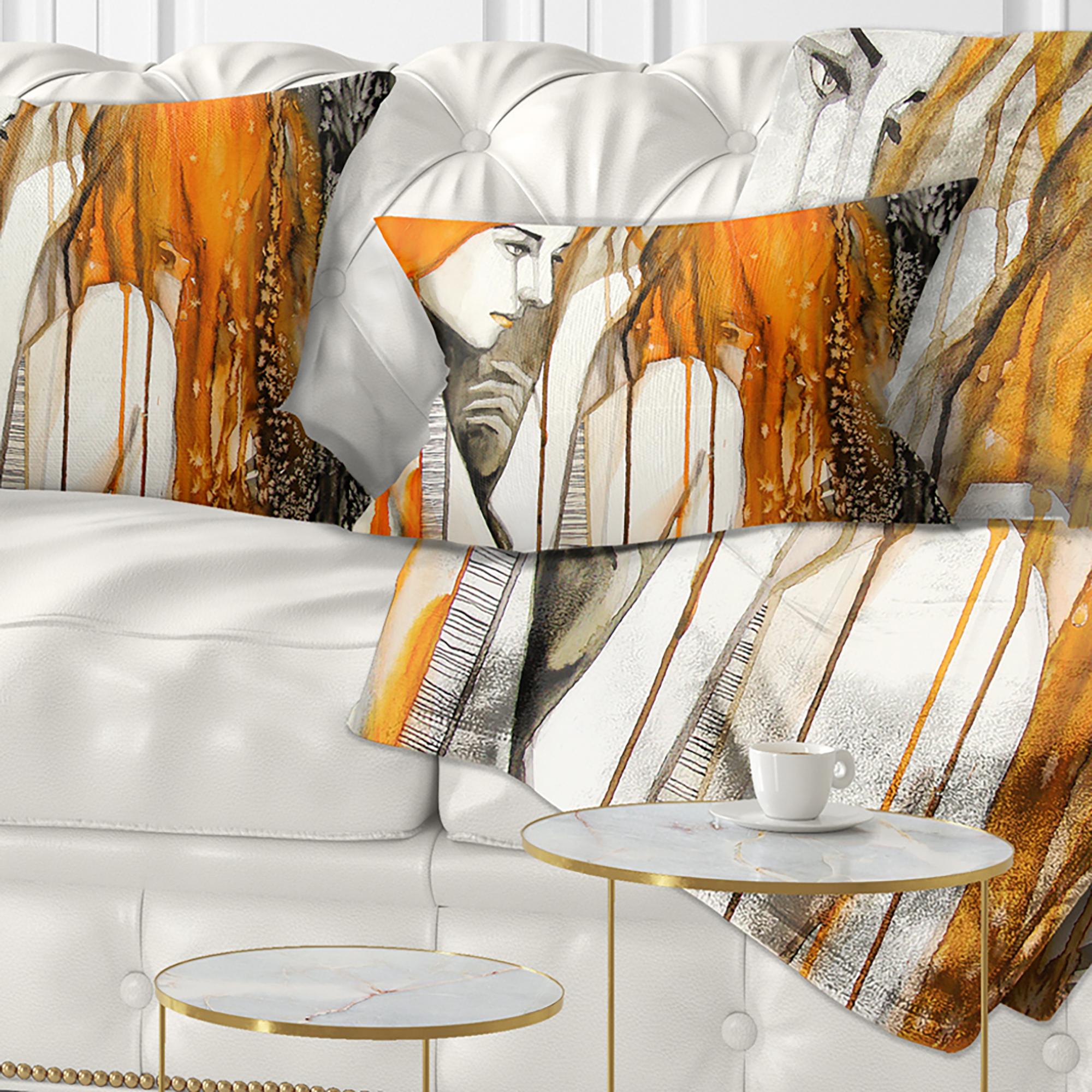 Designart Thoughtful Girl Illustration - Portrait Throw Pillow - 12x20