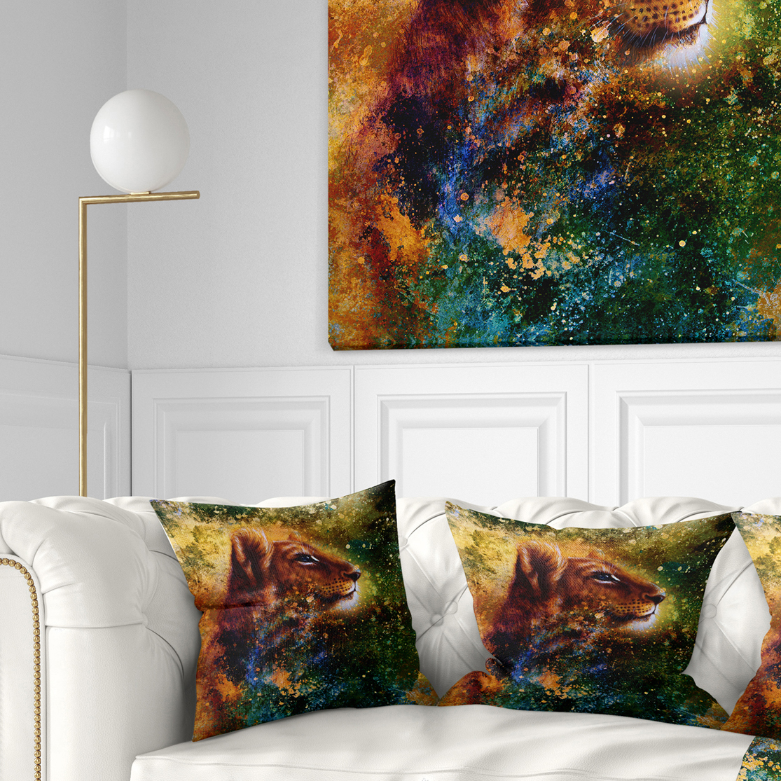 Designart Thoughtful Lion Cub - Animal Throw Pillow - 18x18