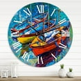 thumbnail image 1 of Designart 'Three Boats In The Harbor' Nautical & Coastal Wall Clock, 1 of 5