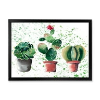 Designart 'Three Cacti In Clay Pots With Green Dots' Traditional Framed Art Print