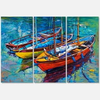Designart ' Three Colorful Boats In The Harbor ' Nautical & Coastal Canvas Wall Art Print