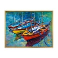 thumbnail image 1 of Designart 'Three Colorful Boats In The Harbor' Nautical & Coastal Framed Canvas Wall Art Print, 1 of 5