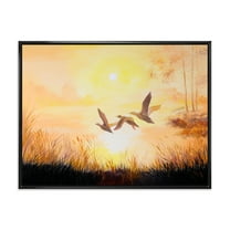 Designart 'Three Cranes Flying Through Warm Sunset' Traditional Framed Canvas Wall Art Print